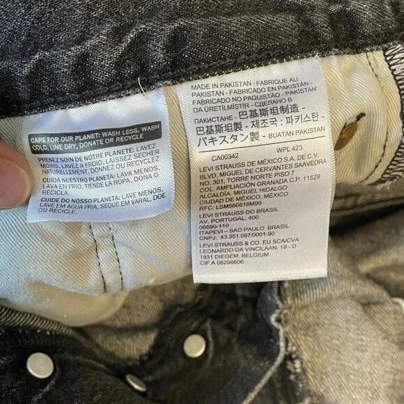 Levi's 501 Black Distressed Raw Hem Denim High Rise Jean Shorts Size 34 - Picture 6 of 10